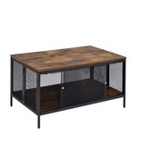 Antique Oak &amp; Black Coffee Table with 4 Sliding Doors - Vintage Style - $2,502.15 MXN