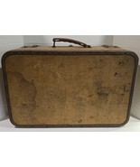 Vintage Distressed Yellowish Brown Leather 21&quot; Hardside Suitcase Luggage... - $39.39 CAD