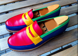 NEW  Handmade Mens New Multi Color Shoes, Mens Leather Loafer Slip On Moccasins  - £115.37 GBP