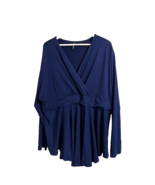 Allegrace Women’s Sz 4X Navy Blue Blouse Shirt Top V Neck Faux Wrap Long... - $24.28