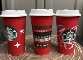 Starbucks Red Holiday Reusable 16oz Cups with Lids 2020, 2021, 2022 set of 3 - £13.19 GBP