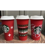 Starbucks Red Holiday Reusable 16oz Cups with Lids 2020, 2021, 2022 set ... - €14,49 EUR