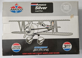 Amoco Silver Stearman Bi-plane Vintage Doe Cast Airplane Bank Limited Ed... - $34.69