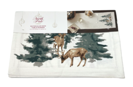 North Pole Watercolor Deer Table Runner 14&quot; x 72&quot; Christmas 100% Cotton ... - £21.31 GBP