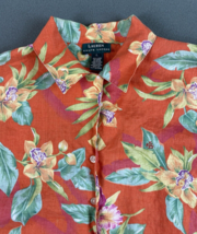 Lauren Ralph Lauren Linen Shirt Womens Large Orange Floral Hawaiian Camp... - $17.70