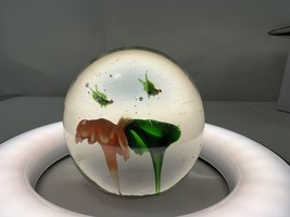 Vtg Art Glass Paperweight Clear Ball Collectible Bubbles with Flowers De... - $20.78