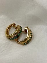 14k Yellow Gold Over 2.20Ct Round Simulated Emerald Vintage Hoop Earrings Women - £95.00 GBP