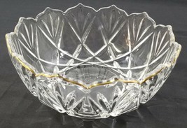 N) Scalloped Fruit Centerpiece Cut Glass Crystal Bowl with Gold Tone Rim 8.5&quot; - £7.81 GBP