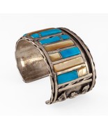 E Spencer Turquoise &amp; Yellow MOP Sterling Silver Wide Cuff Bracelet 92.7gr - $1,107.63 CAD