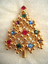 Eisenberg Ice Christmas Tree Brooch Pin Red Green Blue Crystal Rhinestones - £28.10 GBP