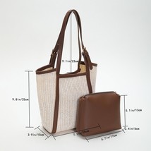 Hand-woven Straw Bag for Women Large Capacity  Bag with Small Bag Simple Solid C - £50.67 GBP
