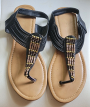 Women's Vittorio D' Firenze Sandal Black Elastic Beads Thong Flat Bottom... - $9.99