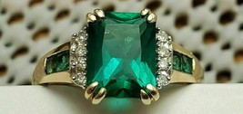 14k Yellow Gold Plated 3 Ct Radiant Simulated Emerald Engagement Solitaire Ring - £76.71 GBP