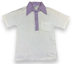 Vtg 70s JC Penney Towncraft Purple/White Polyester Polo Shirt Sz Small 34-36 - £22.36 GBP
