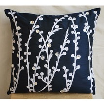 Willow Design 16&quot;x16&quot; Art Silk Navy Blue Throw Pillows Cover, Navy Blue Willow - £19.87 GBP+