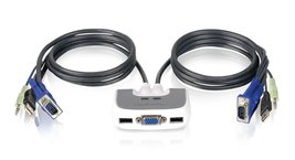 IOGEAR 2-Port USB VGA Miniview Micro Cabled KVM Switch - 2048 x 1536 - Hot Keys  - £61.09 GBP