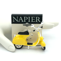NAPIER movable motor scooter brooch - NEW yellow &amp; black enamel moped ve... - £15.95 GBP