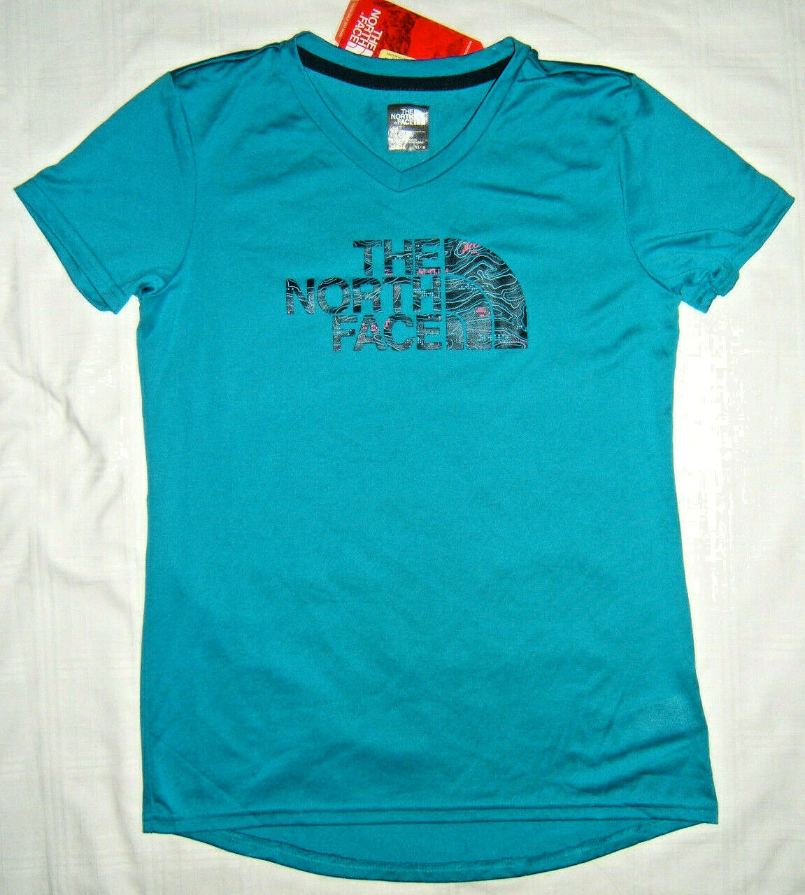 The North Face Girls SS Reaxion V-Neck Tee T-Shirt Teal Blue Size L 14-16 - £10.21 GBP
