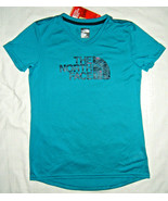 The North Face Girls SS Reaxion V-Neck Tee T-Shirt Teal Blue Size L 14-16 - $247.28 MXN