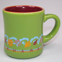 Bahamas Souvenir Coffee Mug Cocoa Sea Shells Green And Mauve Tea Cup Med... - $8.79