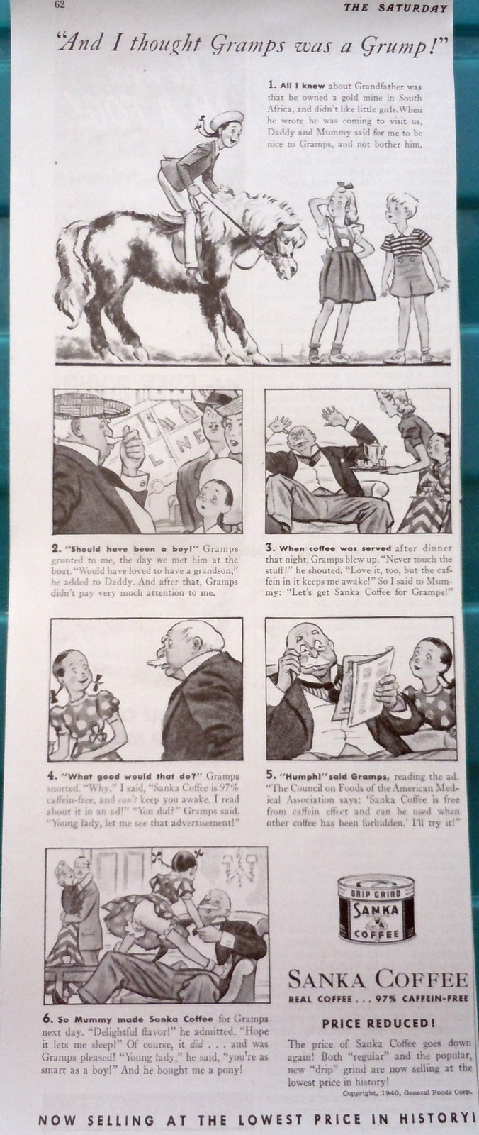 Sanka Coffee Cartoon Magazine Print Article Art Advertisement  1940s - $9.99
