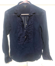 J Crew Navy Blue Size 2 Womens Sheer Button Down Long Sleeve Top Blouse ... - $9.90