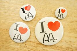 Vintage Employee Pinback Buttons Badge I Love McDonalds Fast Food Heart ... - $14.84