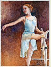 Miniature Watercolor Painting Ballerina on Rail Jeanette Mullane 1938-2020 - £159.11 GBP