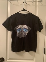 1 Pc Anvil Boys Black Short Sleeve T-Shirt Dog with Sunglasses Size Medium - £21.97 GBP