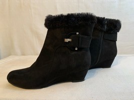 NEW! Impo Womens GLEMA Black Suede Wedge Ankle Boot 5½ M Fur Side Buckle... - £15.61 GBP