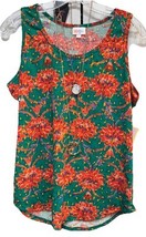 New LuLaRoe Large Bright Green Orange Coral Blue Floral Regular Tank Top - $25.73