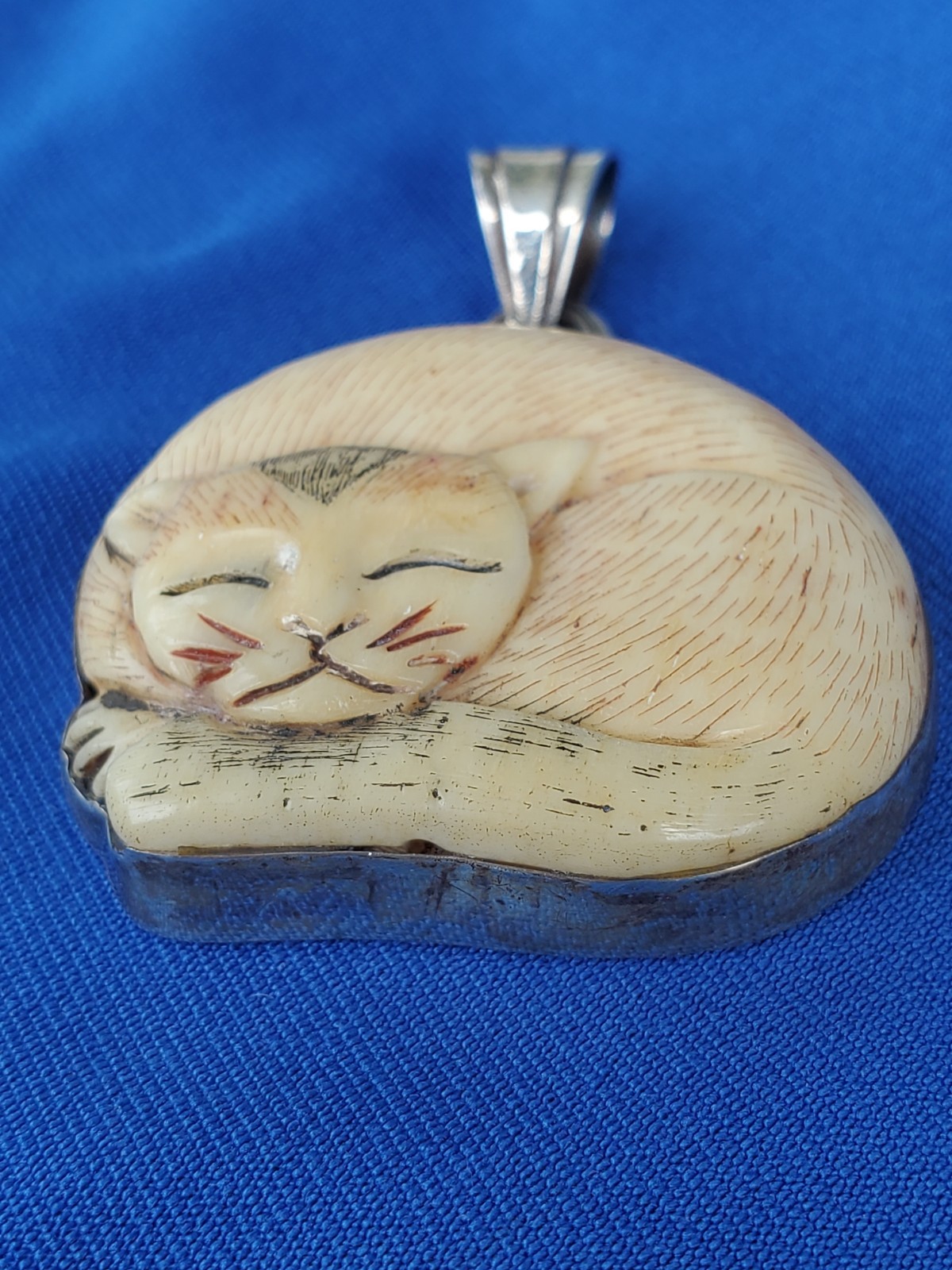 Carved VERY LARGE 15 Grams Original CAT Hand made 925 Sterling Silver Pendant Item image 8
