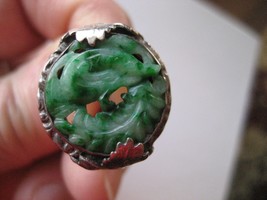 Antique Art Nouveau Hand Carved Jadeite Ring Sterling Ring Size 7 - £634.96 GBP