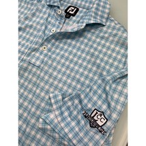 Footjoy FJ Lincolnshire CC Men Golf Polo Shirt Blue Plaid Stretch Large L - £11.64 GBP