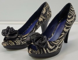 Madden Girl Karlla Black White Zebra Striped High Heel Open Toe Shoes Bow 7.5 - £6.35 GBP