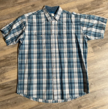 Wrangler Shirt Pearl Snap Mens 2XT Tall Short Sleeve Western Blue Plaid Cowboy - £14.39 GBP