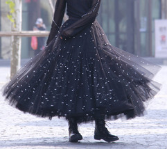Black Long Tulle Skirt Outift Women Custom Plus Size Black Tulle Skirt image 2