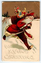 Santa Claus Christmas Postcard Saint Nick Runs Down Snowy Hill BB London Saxony - $20.90