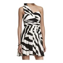 Express Women’s Black White Striped Zebra One Shoulder Fit And Flare Dress Sz 12 - £23.88 GBP