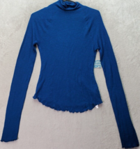 Free People Shirt Top Womens Small Blue Waffle Knit Rayon Long Sleeve Turtleneck - £20.32 GBP