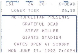 Grateful Dead Concert Ticket Stub Juin 15 1992 East Rutherford Neuf Jersey - $43.55