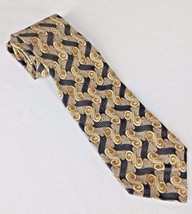 Italian Silk Men&#39;s Tie PAVIA Brown Gold Ecru Geometric Swirl 100% 60&quot; L 4&quot; W - £11.37 GBP