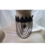 Gothic Black Crochet Choker Chains Medallion Pendant Victorian Steampunk... - €9,24 EUR