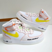 Nike Women&#39;s Air Force 1 &#39;07 Mid “FEEL LOVE” White/Pearl Pink/Yellow Siz... - $118.76