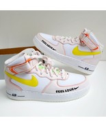 Nike Women&#39;s Air Force 1 &#39;07 Mid “FEEL LOVE” White/Pearl Pink/Yellow Siz... - £94.11 GBP