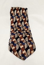 Pierre Balmain Geometric Tie Necktie Extra Long 62&quot; All Silk Blue Brown Tan - $28.70