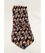 Pierre Balmain Geometric Tie Necktie Extra Long 62&quot; All Silk Blue Brown Tan - £22.74 GBP