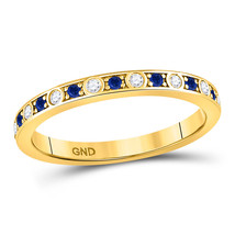 10kt Yellow Gold Round Blue Sapphire Diamond Alternating Stackable Band Ring - £191.80 GBP