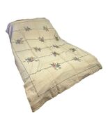 Vintage Embroidered Linen Tablecloth Floral Cross Stitch Cottagecore 80x60 - $43.20