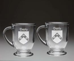 Davis Irish Coat of Arms Glass Coffee Mugs - Set of 2 - £26.73 GBP